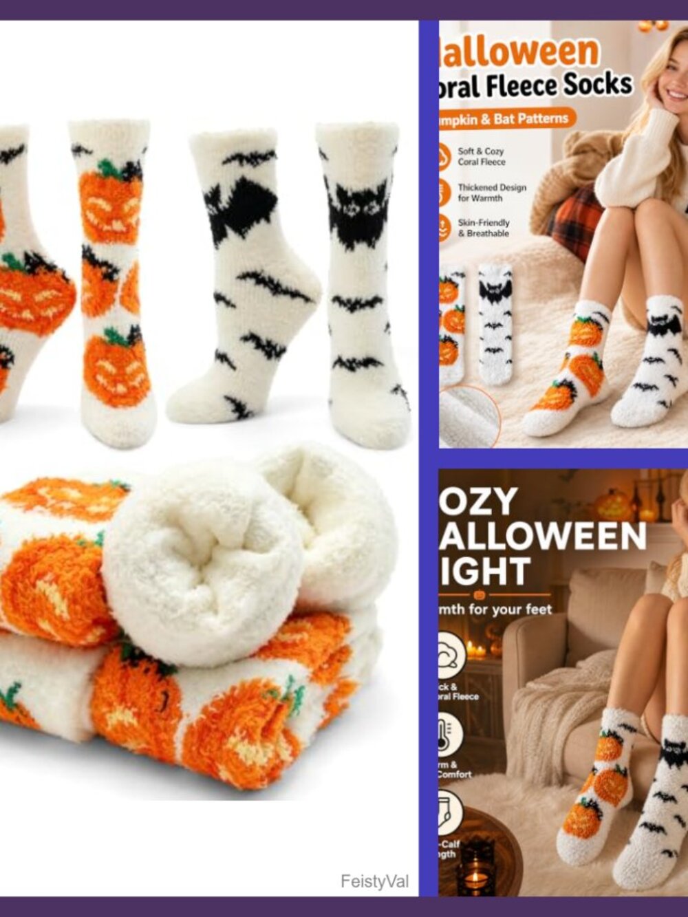Fuzzy Slipper Socks Women 2 Pairs Bat Pumpkin Cozy Halloween